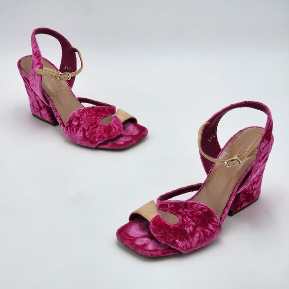 Dries Van Noten Pink Velvet Sandal Heels Size 37.5 EU - Picture 1 of 12